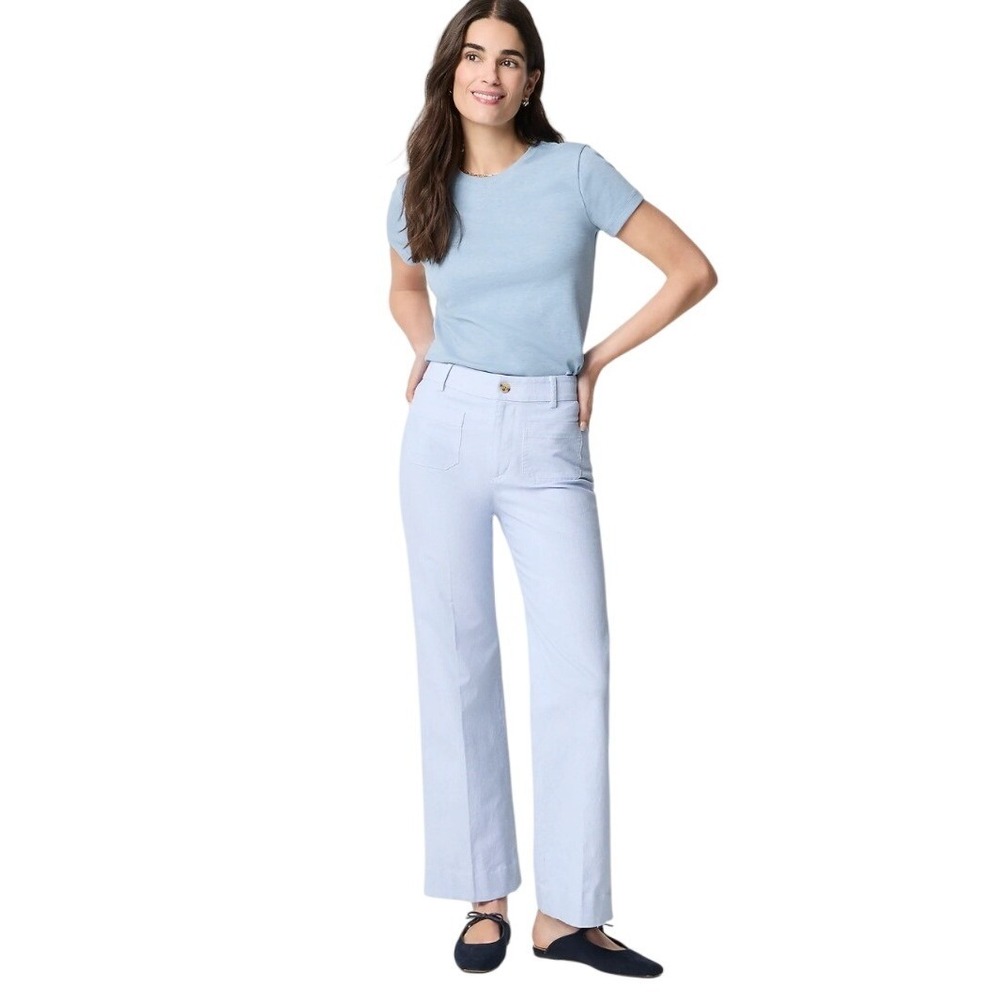 J.Crew Lizzie Pant Blue White Seersucker Stripe Wide Leg High Rise‎ Size 26 NWT